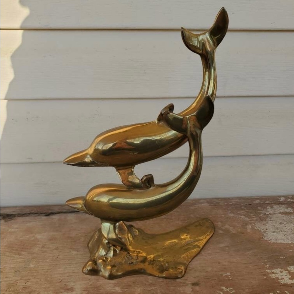 Large VTG Brass Swimming Dolphin Sculpture on footed mount -Great condition! - Picture 8 of 12